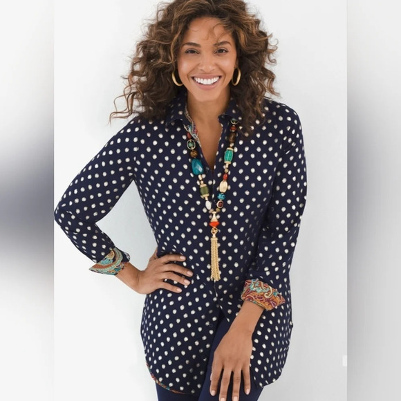 Chico’s Reversible Paisley-Dot Shirt Sz 3 (16) - Picture 15 of 16